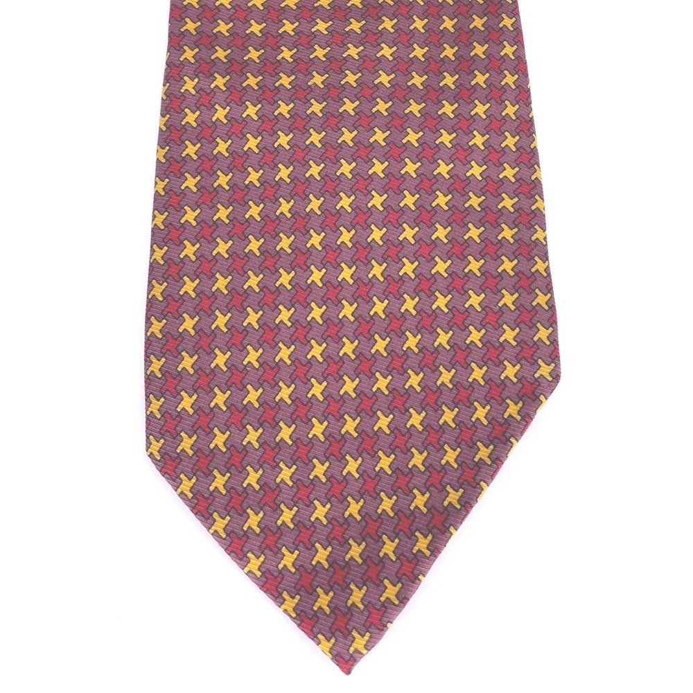 J. Crew Mens Neck Tie Vintage Silk Geometric Pinwheel 57" x 3.75" Red Yellow